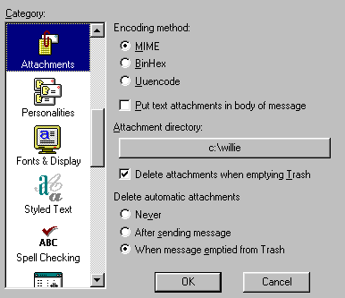 Attachment configuration screen